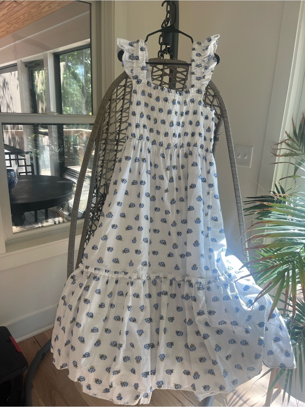 Anthropologie White Midi Dress with Blue Floral Print - Picture 5 of 5